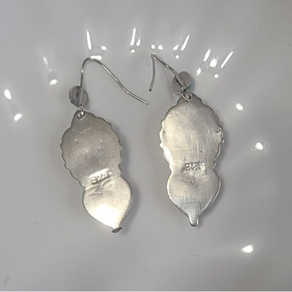 Vintage Sterling Silver Turquoise Boho Western Tribal Exotic Drop Earrings - Picture 7 of 9